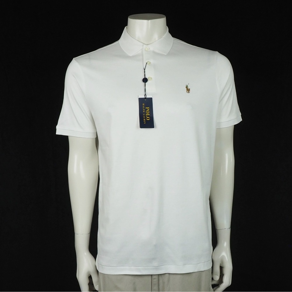 New Polo Ralph Lauren Polo Shirt Mens Medium White Classic Fit Soft Cotton Blend